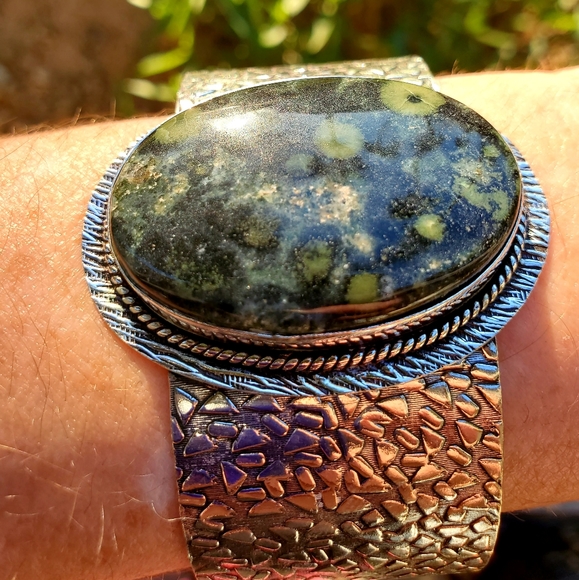 New Huge Kambaba Jasper 925 Silver Cuff Bracelet. - Picture 2 of 14